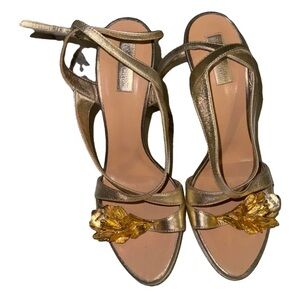 Roberto Cavalli Gold Strappy Heels with Ornate Embellishment